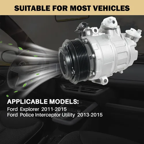 Vista 2 de Compresor de aire acondicionado AC para Ford Police Interceptor Utility 2013-2015, Ford Explorer 2011-2015, con embrague de A/C, compresor de CA