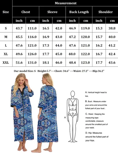 Vista 6 de Bloggerlove House Dresses for Womens Robe Long Zip Up House Coat Half Sleeve Night Gowns Comfy Sleepwear Print Loungewear