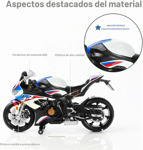 Vista 3 de 1:12 Modelo de motocicleta de juguete compatible con BMW S1000RR MD004-blanco