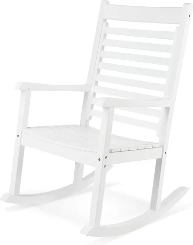 Vista 8 de Silla mecedora de madera moderna de Shine Company, balancín de porche ergonómico de asiento ancho, color negro