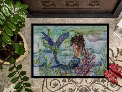 Vista 3 de Caroline's Treasures 8973JMAT - Felpudo de 24 x 36 pulgadas, diseño de sirena morena, coral, fantasía, para interiores y exteriores, para entrada
