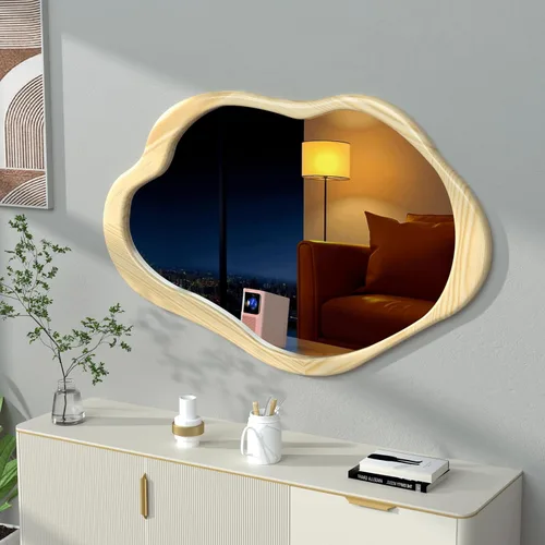 Vista 12 de Elegante espejo de pared de 32 x 28 pulgadas, elegante espejo de pared arqueado sin marco, estético, moderno, decorativo, de cristal, para montaje