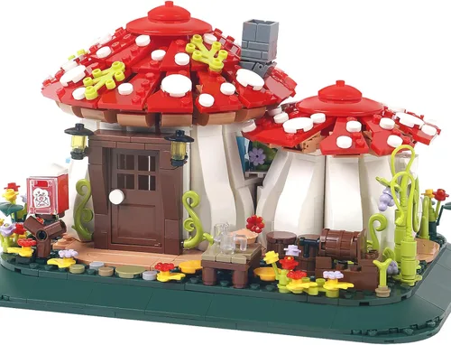 Vista 8 de 1881 piezas de bloques de construcción de cabaña de madera de pueblo pesquero con iluminación LED, ideales creativos, juegos de construcción