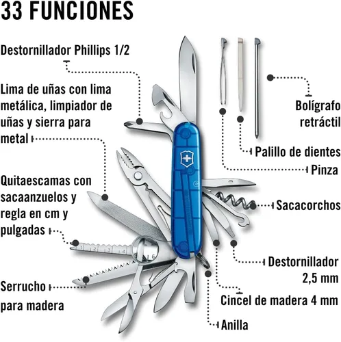 Vista 5 de Victorinox Swisschamp Multiherramienta (Zafiro), 91 mm Swiss made stainless steel tool for camping and hiking with pliers, scissors, large blade