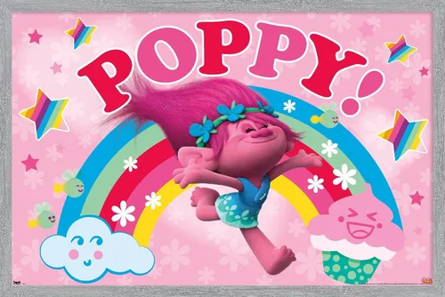 Vista 13 de Trends International Trolls - Póster de pared de amapola, 22.4 pulgadas de largo x 14.7 pulgadas, versión enmarcada en madera de granero Versión