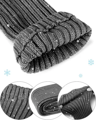 Vista 3 de 3 pares de calcetines de invierno para mujer sin pies de rodilla de punto grueso calentadores de piernas calientes en los muslos altos calcetines