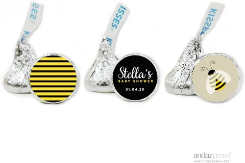 Vista 4 de Andaz Press Mommy to Bee Bumblebee Boy Girl Twins Género Neutral Baby Shower Colección, Trío de calcomanías de gota de chocolate para fiesta, se