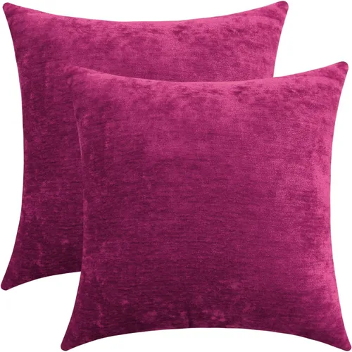 Vista 27 de Jeneoo - Fundas de almohada decorativas rojas brillantes de chenilla suave, fundas de cojín cómodas y sólidas para sofá de sala de estar