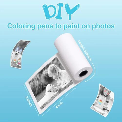 Vista 3 de Rollo de papel de impresión de 10 rollos de repuesto funciona con cámara instantánea MINIBEAR Instantánea, apto para la mayoría de los niños, rollo