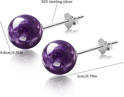 Vista 130 de Natural Stone Stud Earrings for Women 8mm Sterling Silver Genuine Gemstone Earrings Handmade Sterling Silver Crystal Stud Earrings for Women