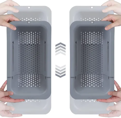 Vista 14 de BLUE GINKGO Cesta coladora para colocar sobre el fregadero, lavar verduras y frutas, escurrir la pasta cocida y platos secos, extensible, artículos