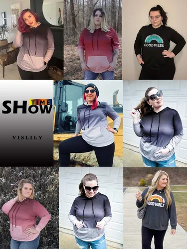 Vista 4 de VISLILY - Sudaderas con capucha para mujer, talla grande, con bloques de color y bolsillos, talla XL a 4XL