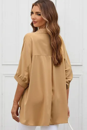 Vista 9 de Sidefeel Womens Summer Oversized 34 Sleeve Button Down Shirts Side Slit Dressy Casual Blouses Loose Fit Tunic Tops