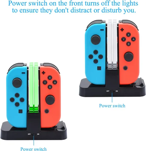 Vista 7 de FastSnail Base de carga y paquete de 4 empuñaduras de interruptor para Nintendo Switch Joy Con y modelo OLED, estación de soporte de carga con cable