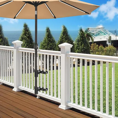 Vista 7 de Soporte para sombrilla de balcón para exteriores, soporte de metal ajustable resistente para patio, abrazadera de montaje para valla, barandilla