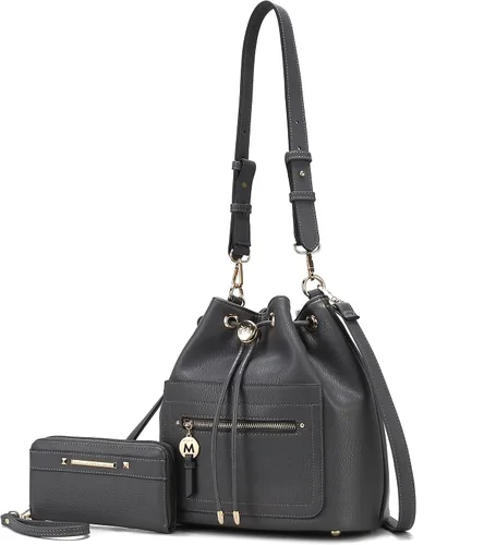 Vista 18 de MKF Collection Bolso bandolera para mujer, bolso de hombro con cordón, bolso de mano de moda con cartera de muñeca