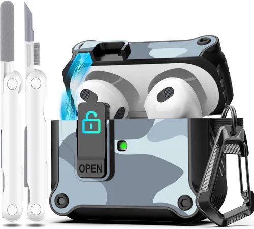 Vista 19 de R-fun Funda de carga compatible con AirPods de 2ª generación 2019, 1ª generación 2016, protección completa contra caídas, tapa desplegable