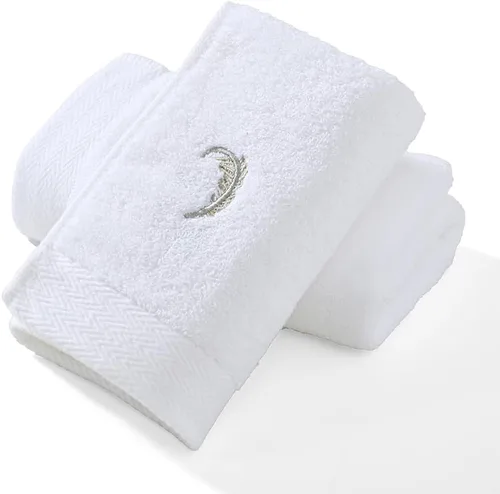Vista 10 de YiLUOMO Gold Feathers Embroidered Elegant White Hand Towels Super Soft 100% Cotton Highly Absorbent Decorative Hand Towel Set for Bathroom Hotel &