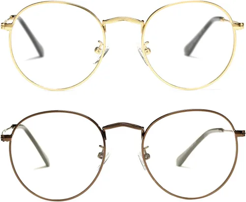 Vista 10 de Pro Acme Round Metal Glasses for Women Men, Vintage Clear Lens Eyewear A1 - Oro