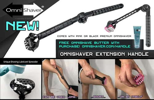Vista 2 de OmniShaver Mango extensor, afeitadora de cuerpo completo para hombres y mujeres con soporte de extensión de 20 pulgadas, ajustable y plegable Negro
