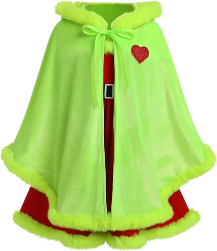 Vista 17 de IDOPIP Vestido de fiesta de Navidad para mujeres y niñas, vestido de tutú a cuadros rojos con capa con capucha, disfraz familiar a juego