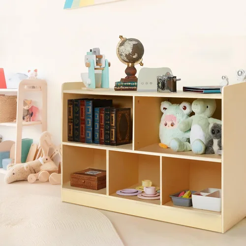 Vista 6 de Estante Montessori, organizador de almacenamiento de juguetes de madera para libros, juguetes, estantería de 2 estantes, armario de almacenamiento