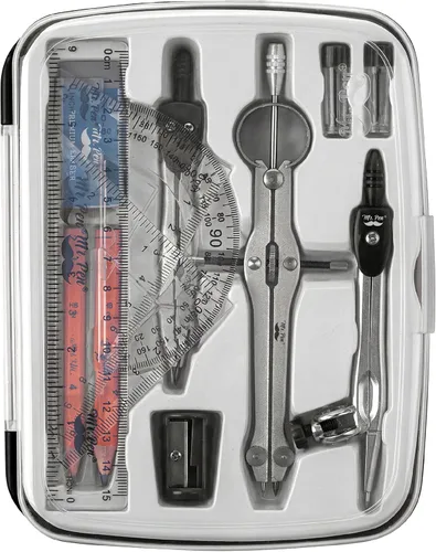Vista 5 de Mr. Pen- Geometry Set, 13 pcs, 3 Metal Compasses, Protractor, 6" Ruler 45° & 30°/60° Set Squares, Pencils, Lead Refills, Sharpener & Eraser for