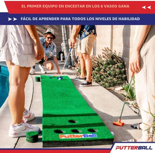 Vista 4 de PutterBall Original Golf Putting Game Set – Backyard 12 ft Putting Green Pong Style Golf Mat with 2 Putters, 2 Balls & Hole Covers