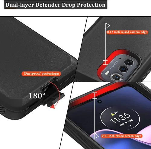 Vista 4 de Funda compatible con Motorola Edge (2022), con funda de clip para cinturón, resistente, resistente, a prueba de golpes, protección de cuerpo Negro
