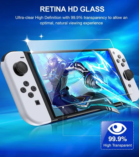 Vista 5 de ELISWEEN Protector de pantalla OLED de cristal templado con kit de alineación automática para Nintendo Switch 2021 protector de pantalla OLED