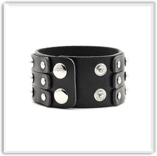 Vista 4 de Xusamss Pulsera de cuero ancho con remache de tres filas punk rock