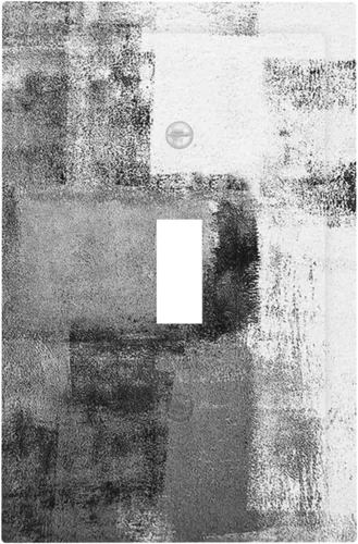 Vista 2 de Placa de Interruptor de Luz de Palanca Única Abstracta en Negro, Blanco y Gris, Cubierta de Tomacorriente, Placa de Pared Decorativa de Un