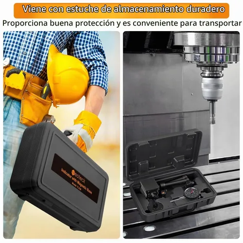 Vista 6 de Neoteck 0-1"/0.001" Dial Indicator and 176lbs (80kg) Max Pull Magnetic Base Calibre de descentralización con caja de almacenamiento, calibre de dial
