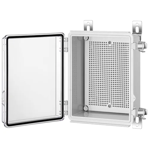 Vista 13 de Caja de conexiones Gratury, carcasa de plástico impermeable IP67 para proyectos eléctricos, cubierta con bisagras gris, incluye placa de montaje