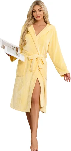 Vista 45 de HEARTNICE Bata de forro polar con capucha para mujer, bata de baño suave para mujer, bonito abrigo largo para casa