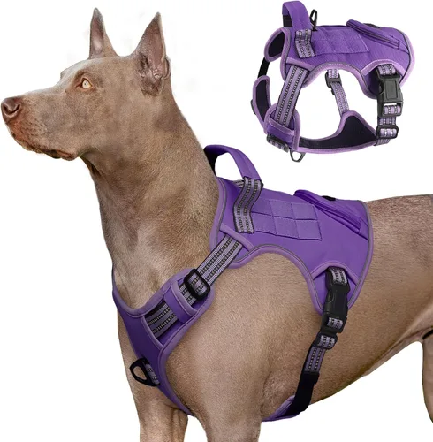 Vista 10 de Arnés táctico resistente para perros grandes, chaleco reflectante ajustable de servicio con mango de control y 4 parches, arnés militar