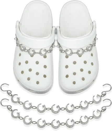 Vista 3 de COYWX 2 cadenas de zapatos de sol y luna, cadena de metal con dijes de estrella brillantes para zapatos, relación de amistad, pareja, pareja