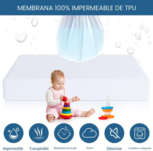 Vista 3 de Protector de colchón individual impermeable, protector de colchón suave de rizo de bambú, funda individual con bolsillo profundo para colchón