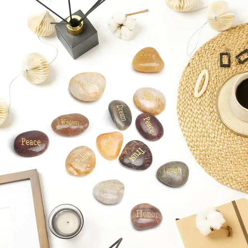 Vista 4 de BigOtters 25 piedras inspiradoras - Piedras de aliento con palabras grabadas para meditación, decoración de oficina en casa y cumpleaños, regalos