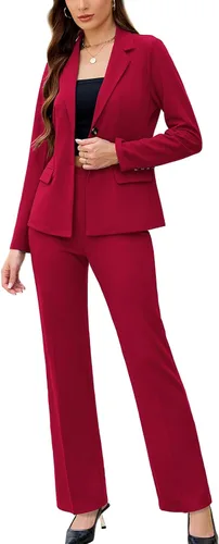Vista 8 de Women's 2 Piece Suits Business Casual Outfits Long Sleeve Solid Pantsuits Professional Office Work Sets