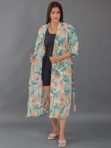 Vista 7 de Cárdigan tipo kimono con estampado indio para mujer, cuello en V, suelto, para playa, vestido de noche tipo kimono de algodón
