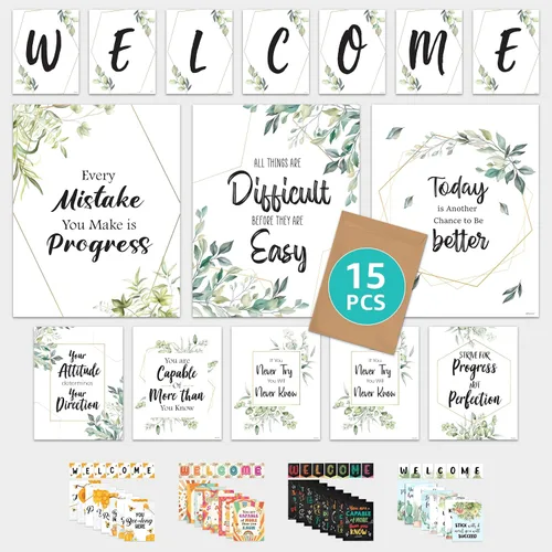 Vista 14 de Decorably 15 carteles de bienvenida con temática de abejas para aulas, escuela primaria, secundaria, inspirador, laminado mate con diseño vibrante