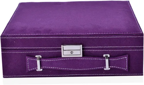 Vista 4 de Shop LC Joyero de terciopelo morado para mujer, organizador grande con soporte para aretes, exhibición de collares, almacenamiento de anillos