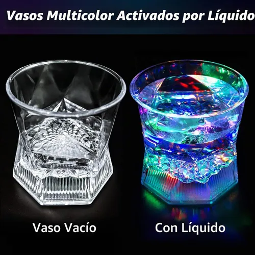 Vista 2 de Vasos LED de Estilo Antiguo: Juego de 4 Vasos de Bebida con Luz Multicolor Activada por Líquido de 10oz - Vasos de Plástico Divertidos para Agua