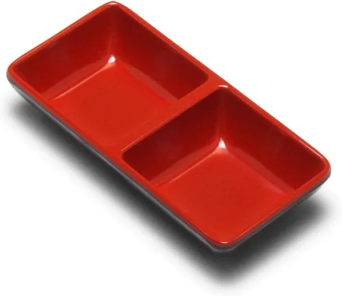 Vista 9 de JapanBargain 2395, platos de salsa de soja estilo japonés, color rojo y negro, dos compartimentos, paquete de 2
