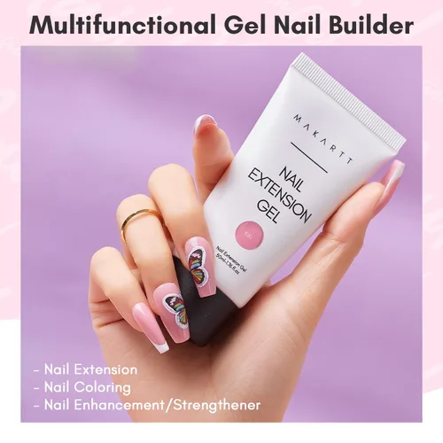 Vista 2 de Makartt Gel de uñas de poligel 50ml, gel constructor para uñas sin hema, rosa y marrón, fortalecedor multifuncional para extensión de uñas, gel duro