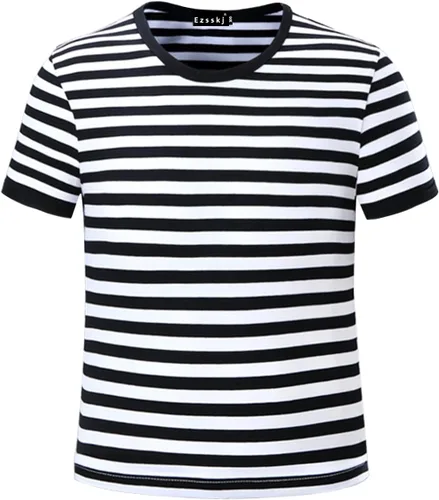 Vista 2 de Camiseta de Pugsley Addams para niños, camiseta de rayas negras y blancas para Halloween, disfraces de ladrón de bancos, camisetas novedosas