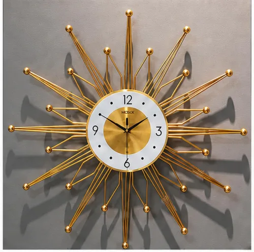 Vista 3 de Reloj de pared grande silencioso de 19.6 pulgadas para decoración de sala de estar, reloj de pared dorado con forma de explosión de sol y estrella