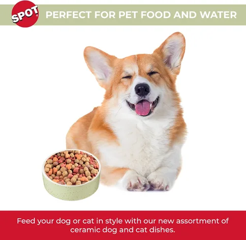 Vista 2 de SPOT Cuenco redondo de cerámica moteado para alimentos y agua para mascotas, apto para lavavajillas, ideal para perros pequeños, gatos, reptiles
