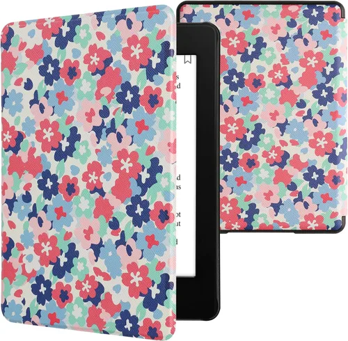 Vista 17 de kwmobile Funda compatible con Amazon Kindle Paperwhite 11. Generación 2021 - Funda para lector electrónico - Libros y páginas Beige/Marrón/Dorado